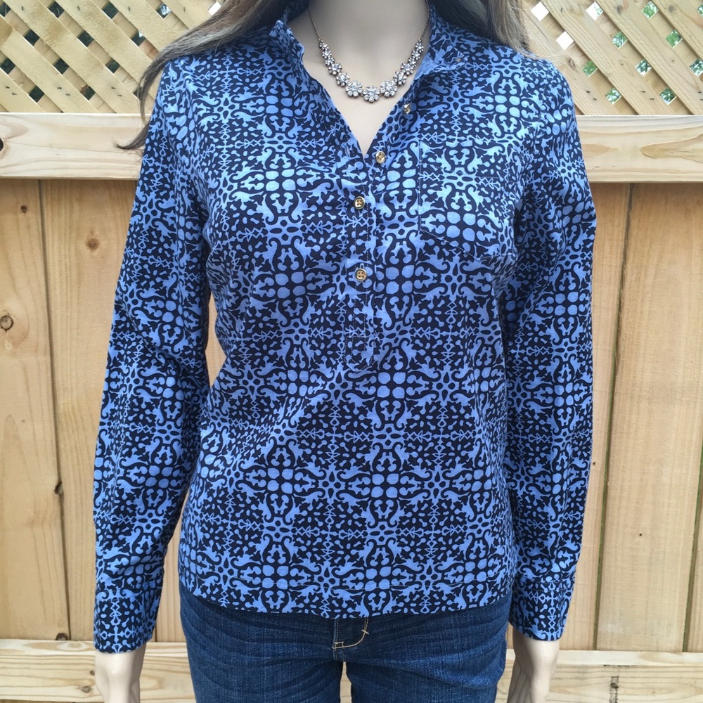 NWOT TALBOTS BLUE HENLEY STYLE BLOUSE